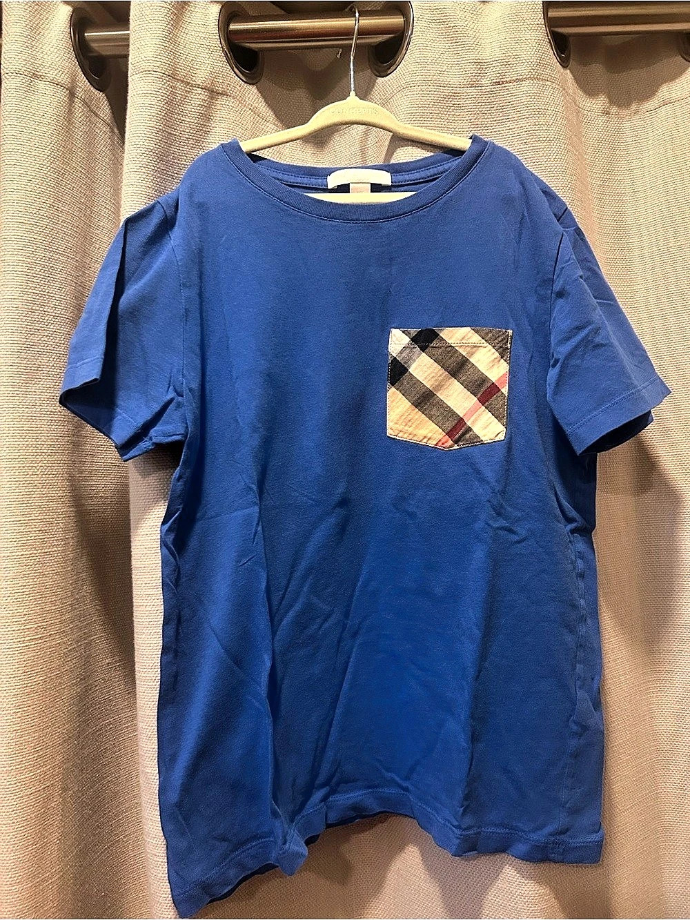 Burberry Children Check Pocket Cotton T-Shirt Blue & Beige